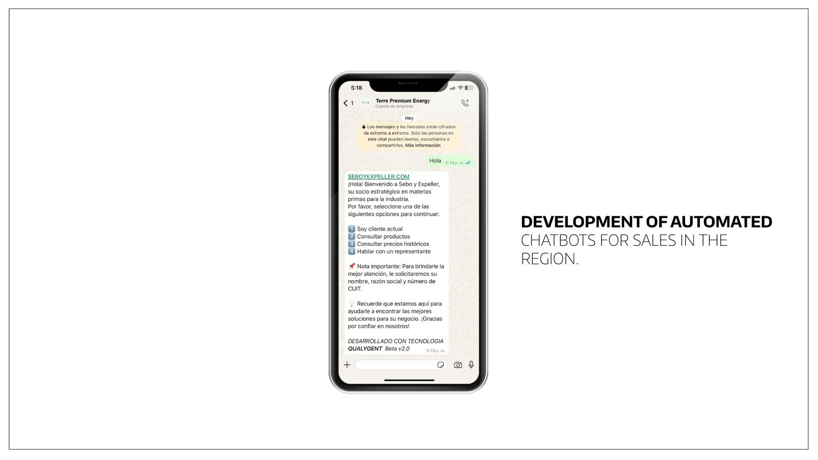 Desarrollo de un chatbot para conectar a clientes de América Latina. Diseño responsive y automatizado.